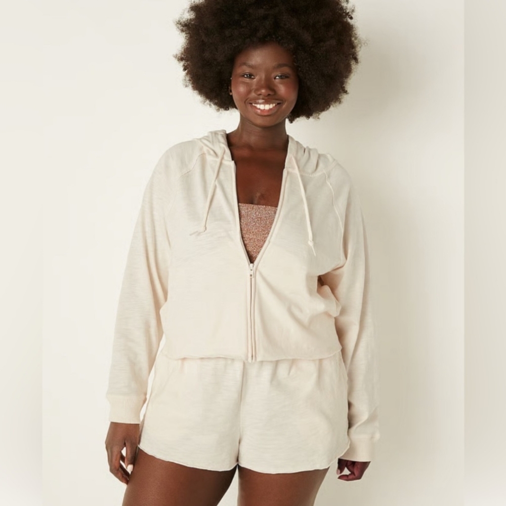 PINK🛍️  VS SUMMER LOUNGE COTTON ZIP-UP HOODIE